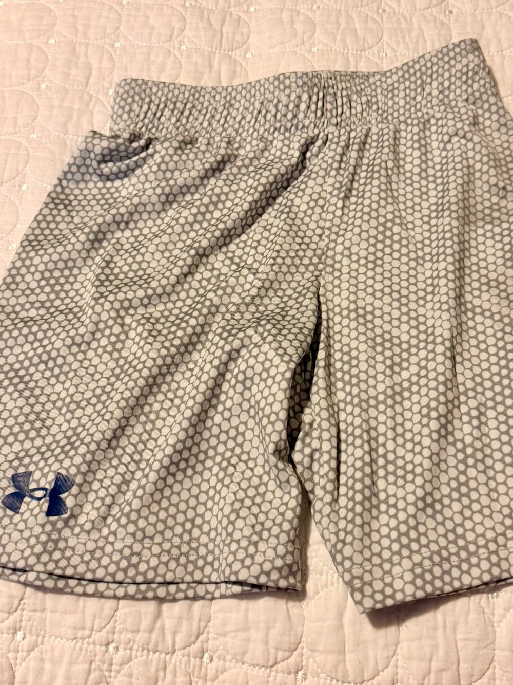 Under Armour Boy’s Light Gray Hexagon Print Athletic Shorts with Blue Logo
